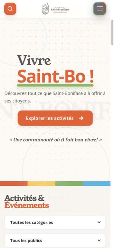 Version mobile de l’accueil de Vivre Saint-Bo.